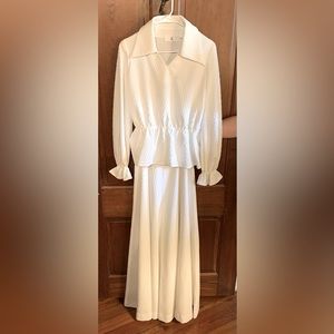 Vintage 60’s/70’s hand tailored top and floor length skirt. Honeycomb pattern.